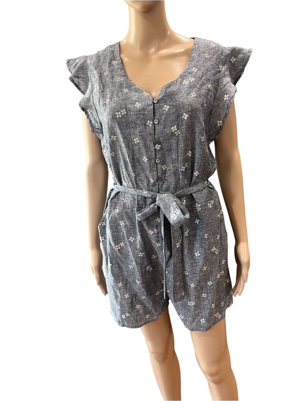 Carve Designs Remi Chambray Denim Sleeveless One Piece Romper size Small